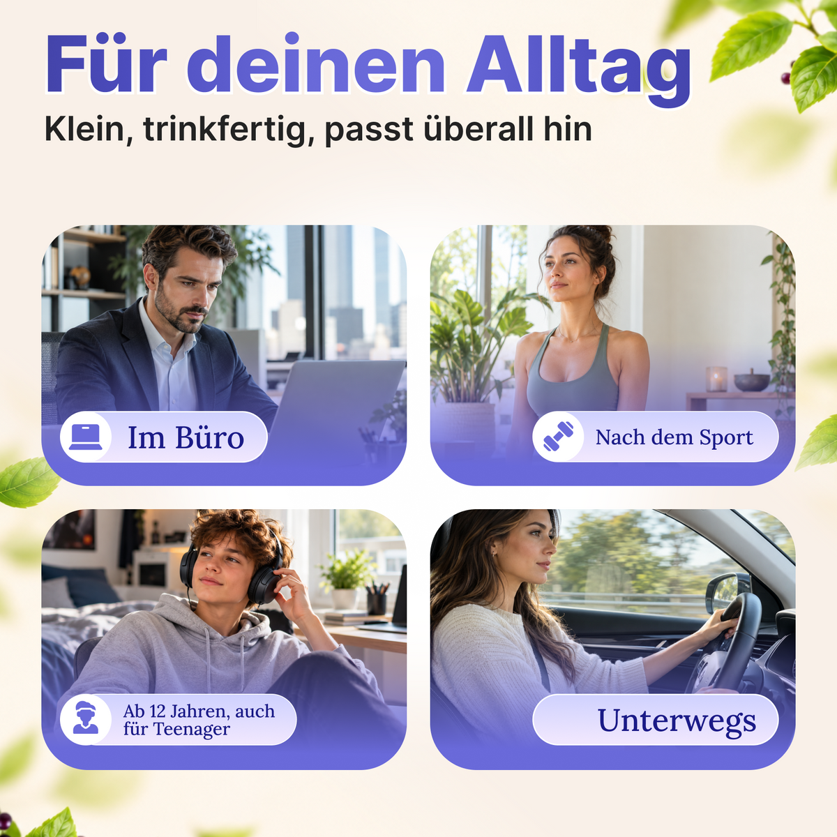 Immuno-Shots with Beta Glucans, Elderberries, Vitamin C, and Zinc from geberich.eu, featuring a small bottle and natural ingredients.