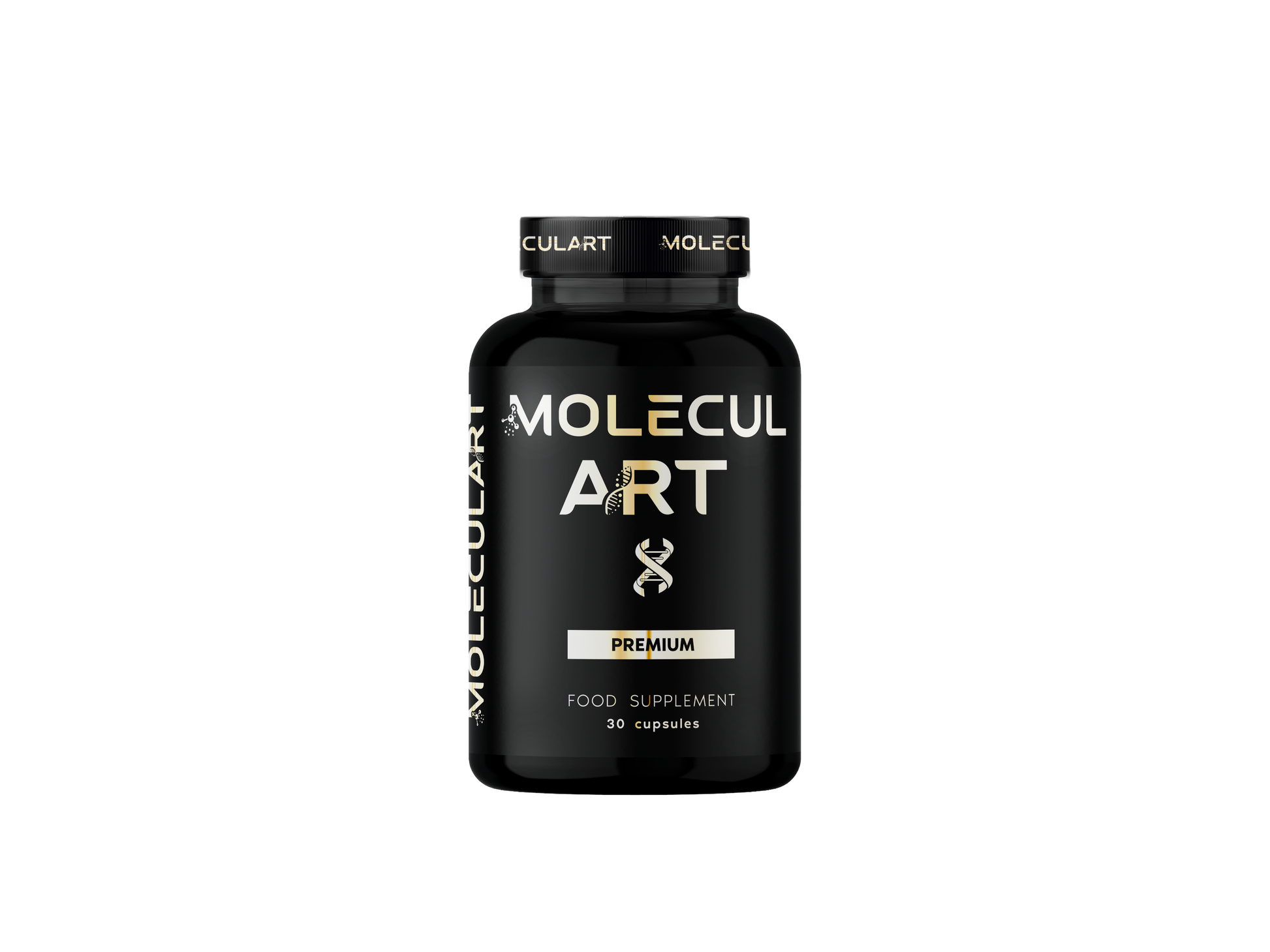Molecular Art food supplement capsules by Geberich, bottle front view