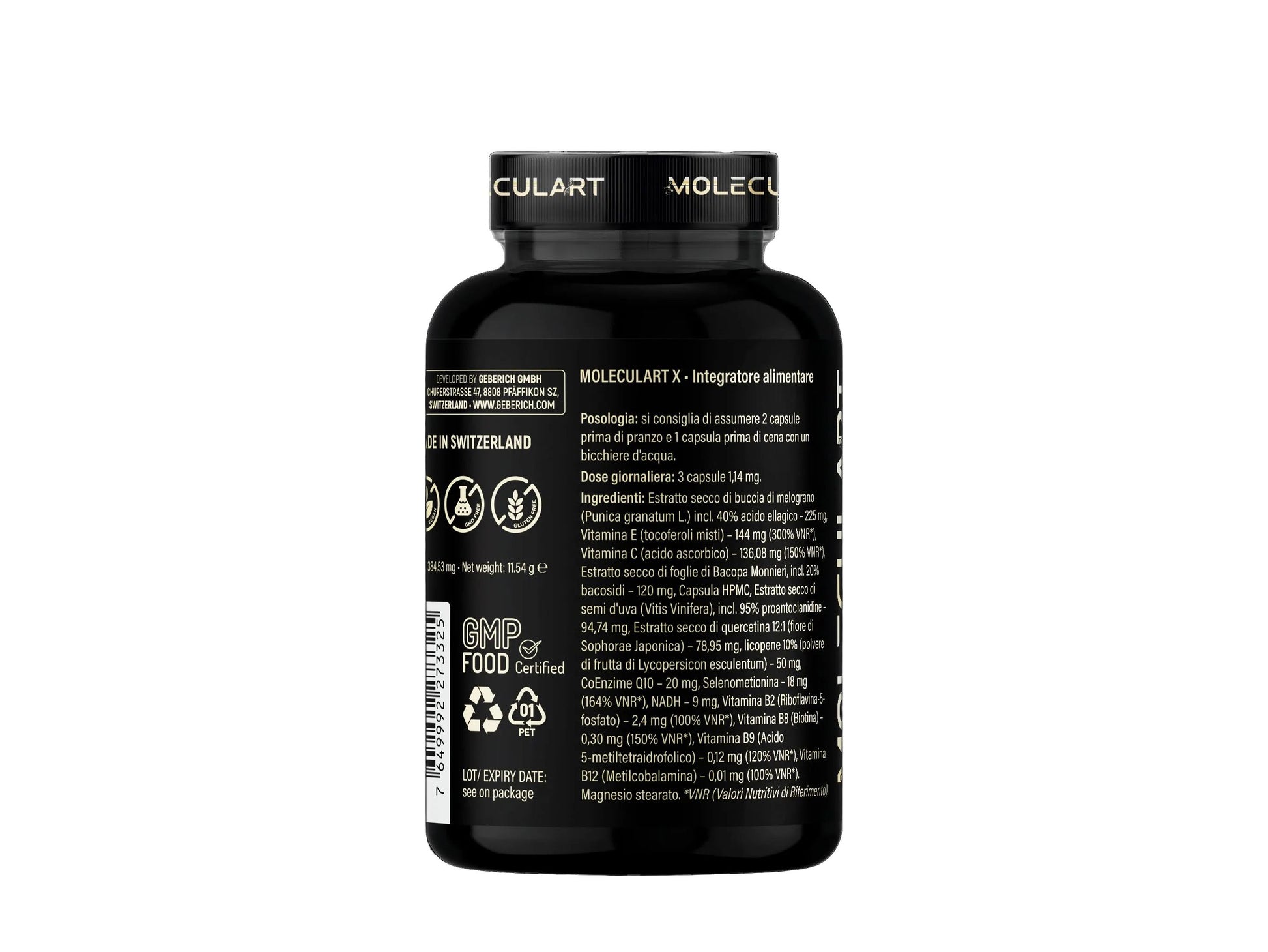 Molecular X food supplement capsules by Geberich, back label view